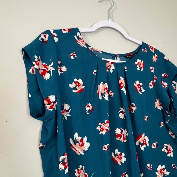 41 Hawthorn Teal Floral Pleated Short Sleeve Blouse Women’s Large Petite NWT - Picture 3 of 7